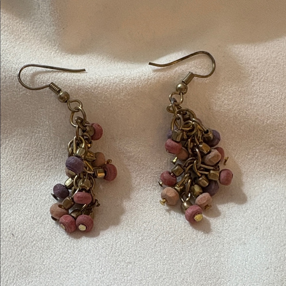 Charming Cluster Earrings with Pink and Purple Beads
